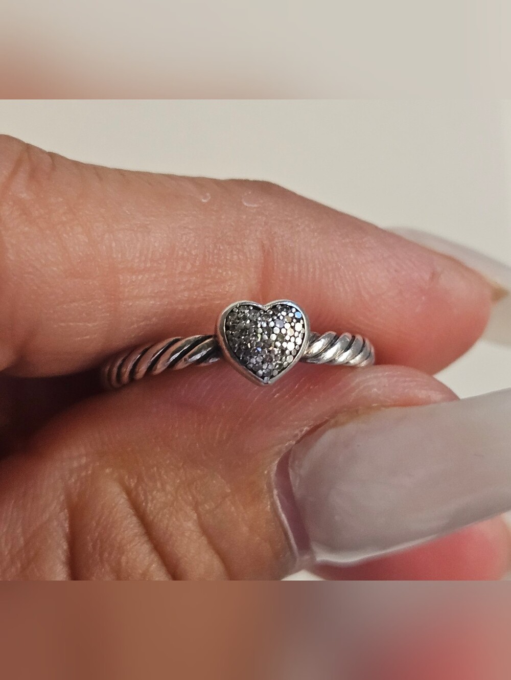 David Yurman Cable Collectibles Diamond Heart Pavé Sterling Silver Ring Size 6✨️ - Picture 6 of 15
